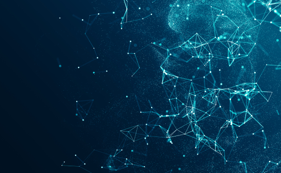 Blue lights connected by blue lines, representing artificial intelligence